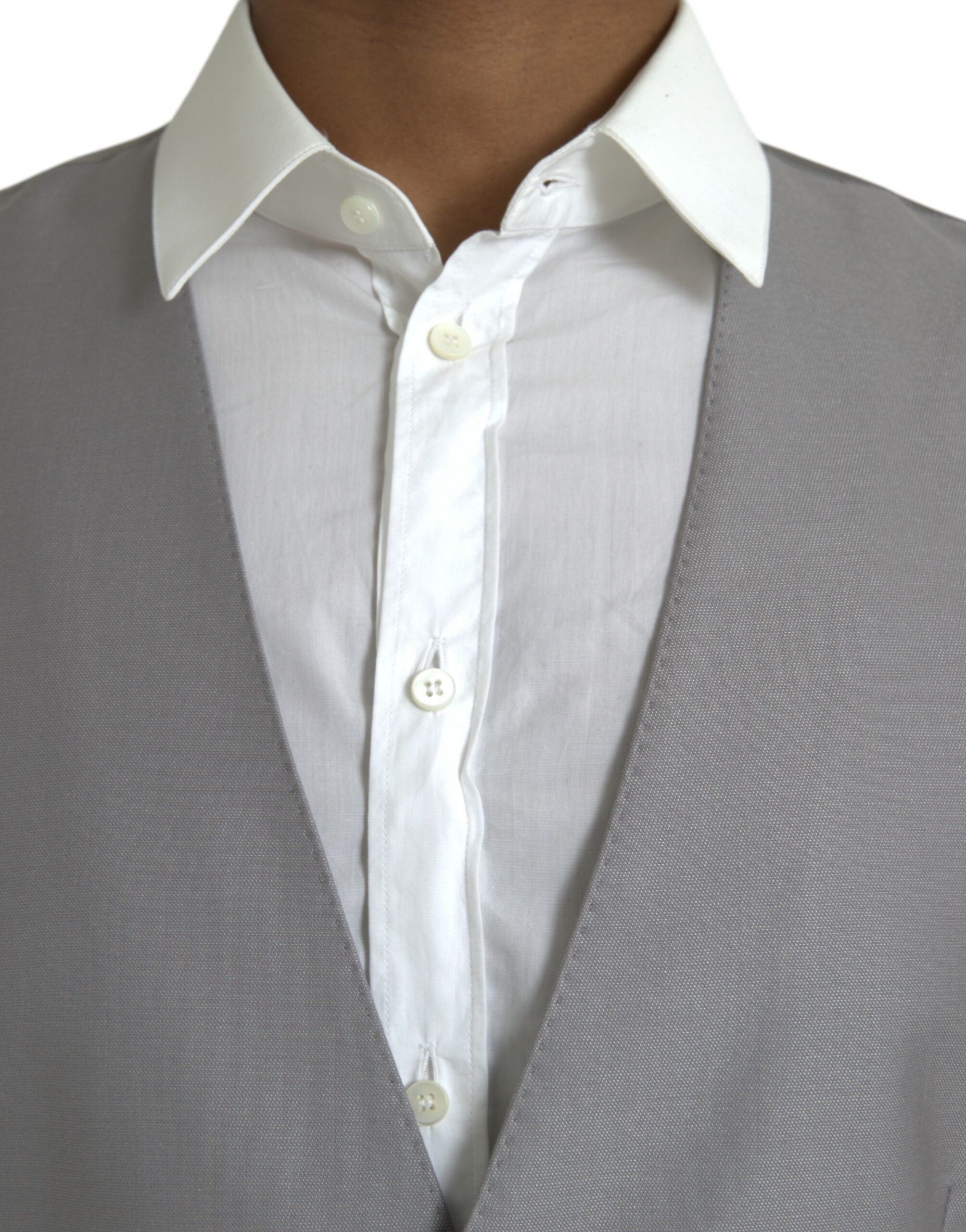 Gilet formel en laine gris clair de Dolce & Gabbana, veste élégante pour homme, détail classique et couture raffinée.