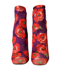 Bottes en jersey stretch à fleurs violettes de Dolce & Gabbana, chaussures élégantes avec design floral.