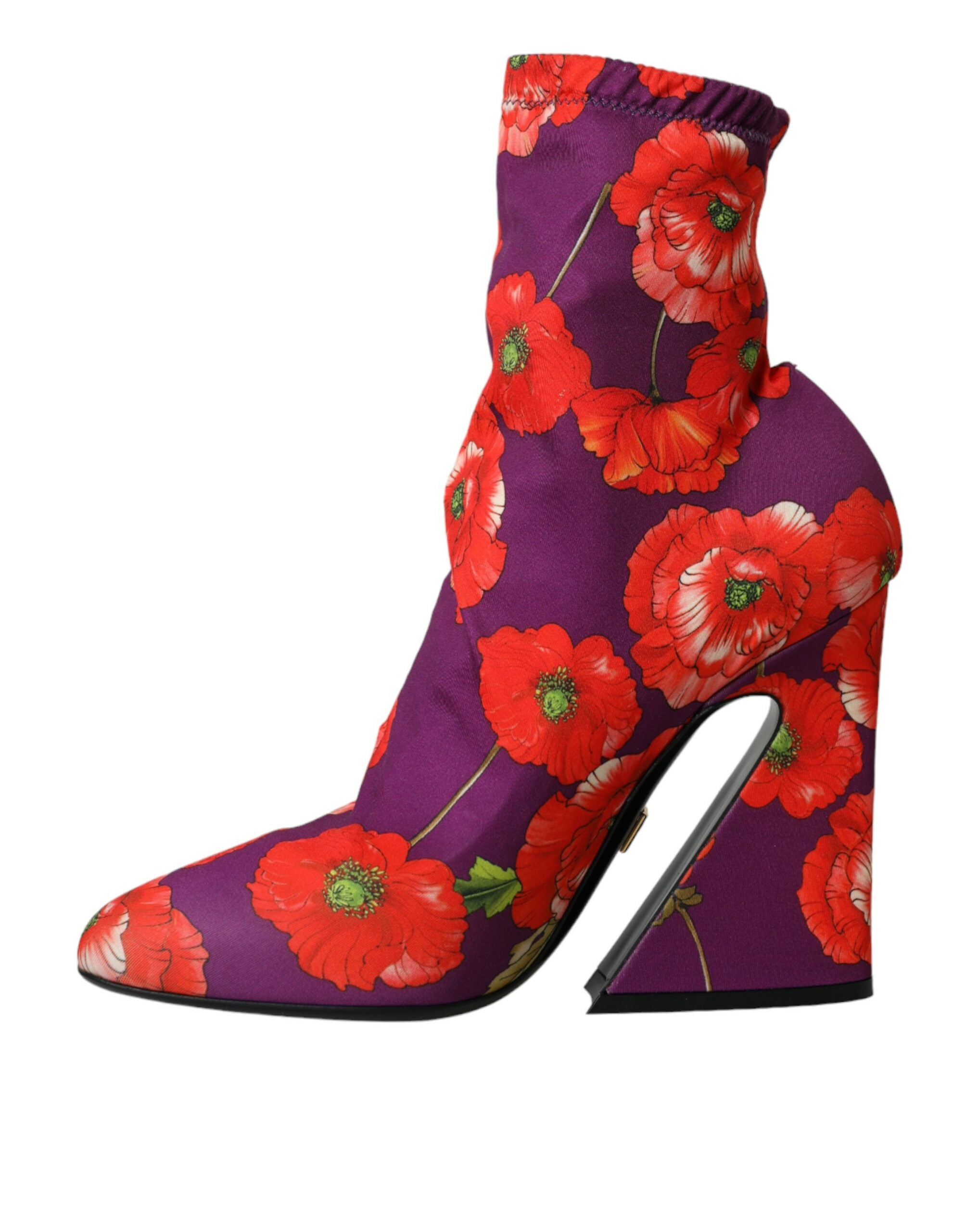 Bottes Dolce & Gabbana à imprimé floral violet en jersey extensible, chaussures élégantes et confortables.