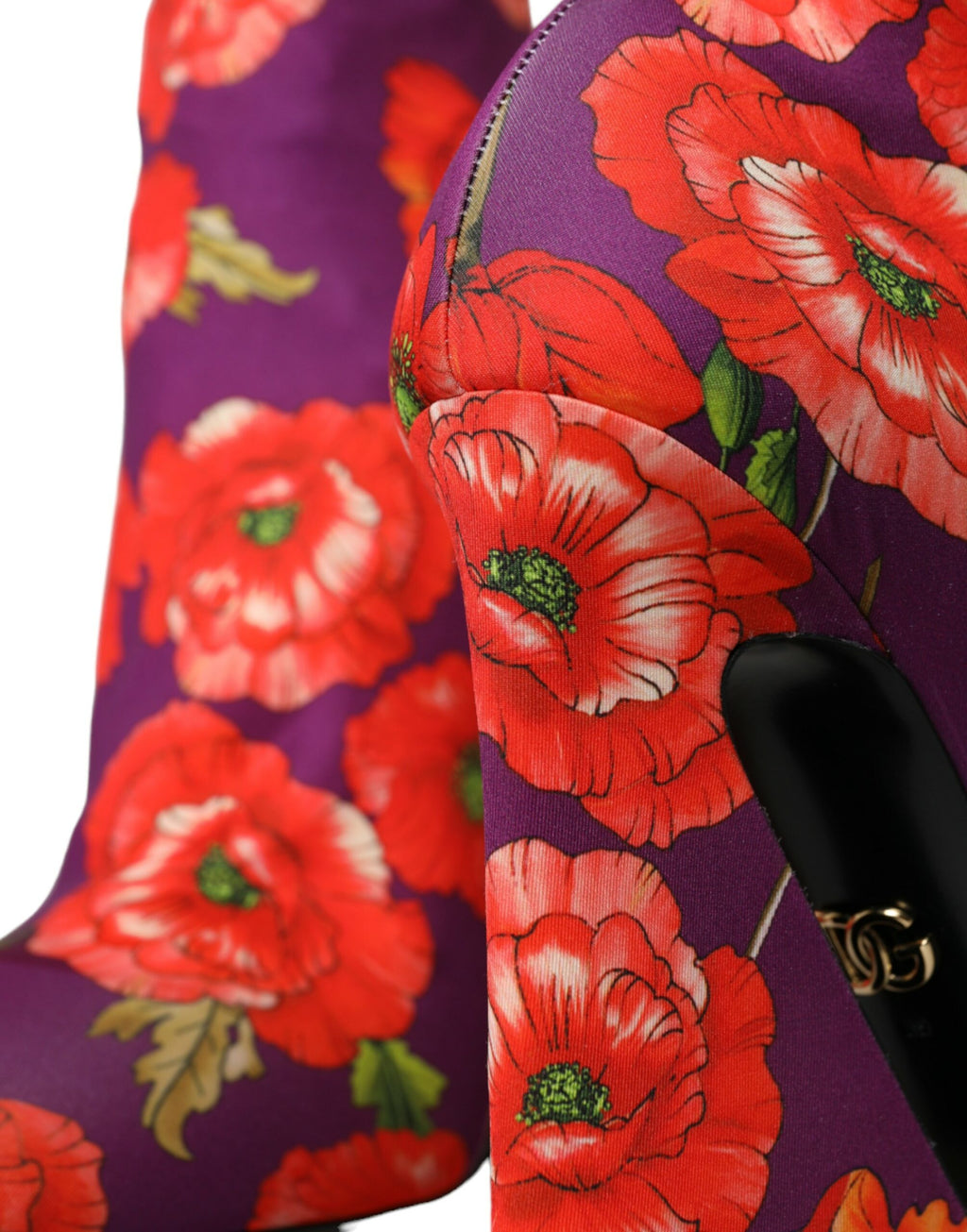 Bottes Dolce & Gabbana en jersey stretch violet à motif floral, taille haute et élégante, chaussures tendance et confortables.