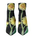 Bottines noires en jersey extensible à fleurs de Dolce & Gabbana, style élégant avec talons courts et finition soignée.