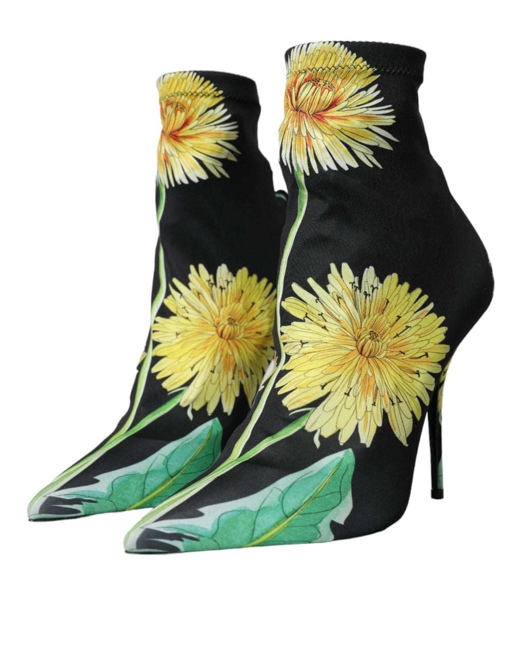 Bottes ankle en jersey stretch noir à motif floral de Dolce & Gabbana, chaussures élégantes et confortables.