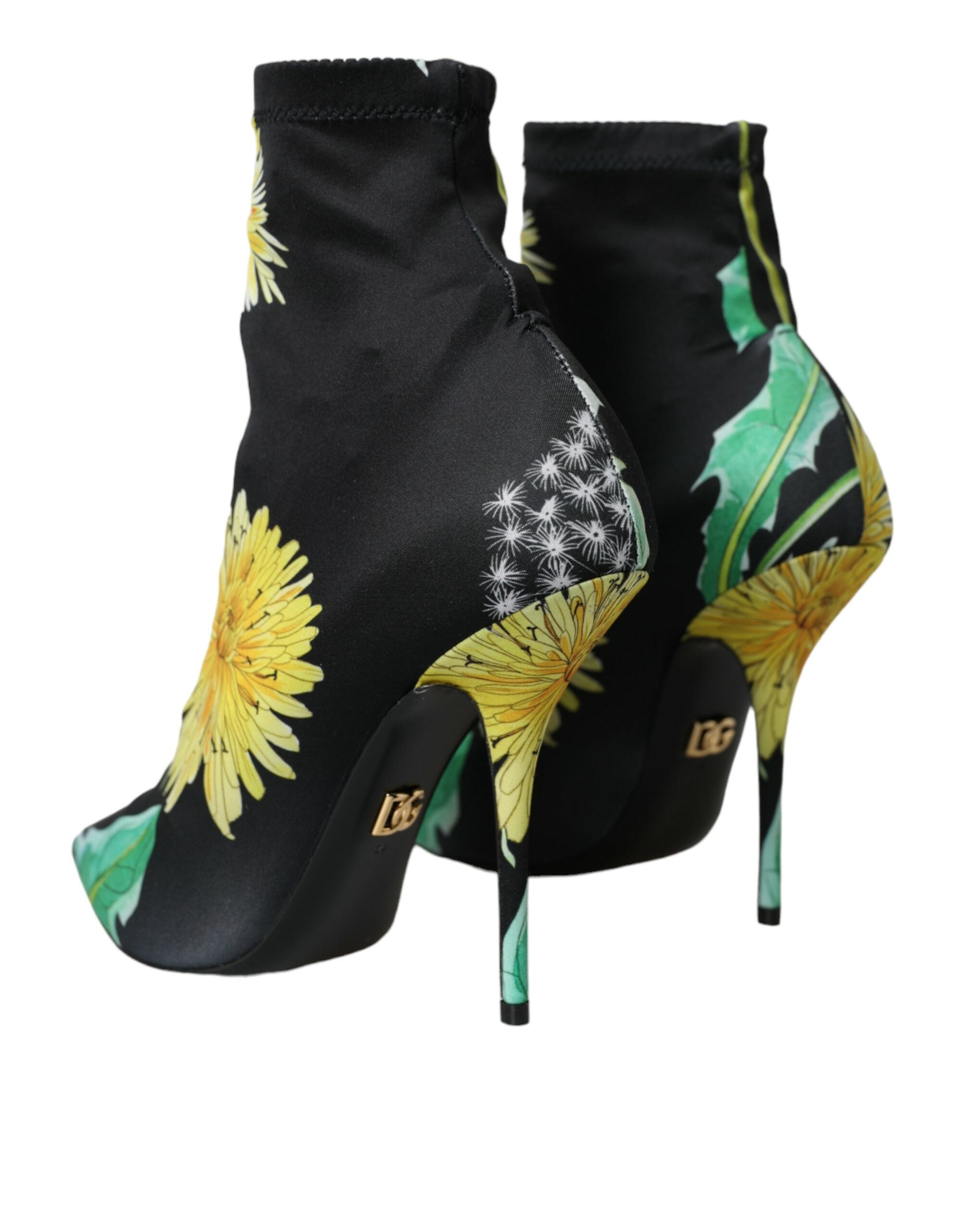 Bottes ankle en jersey stretch noir à motifs floraux Dolce & Gabbana, chaussures élégantes avec talons.