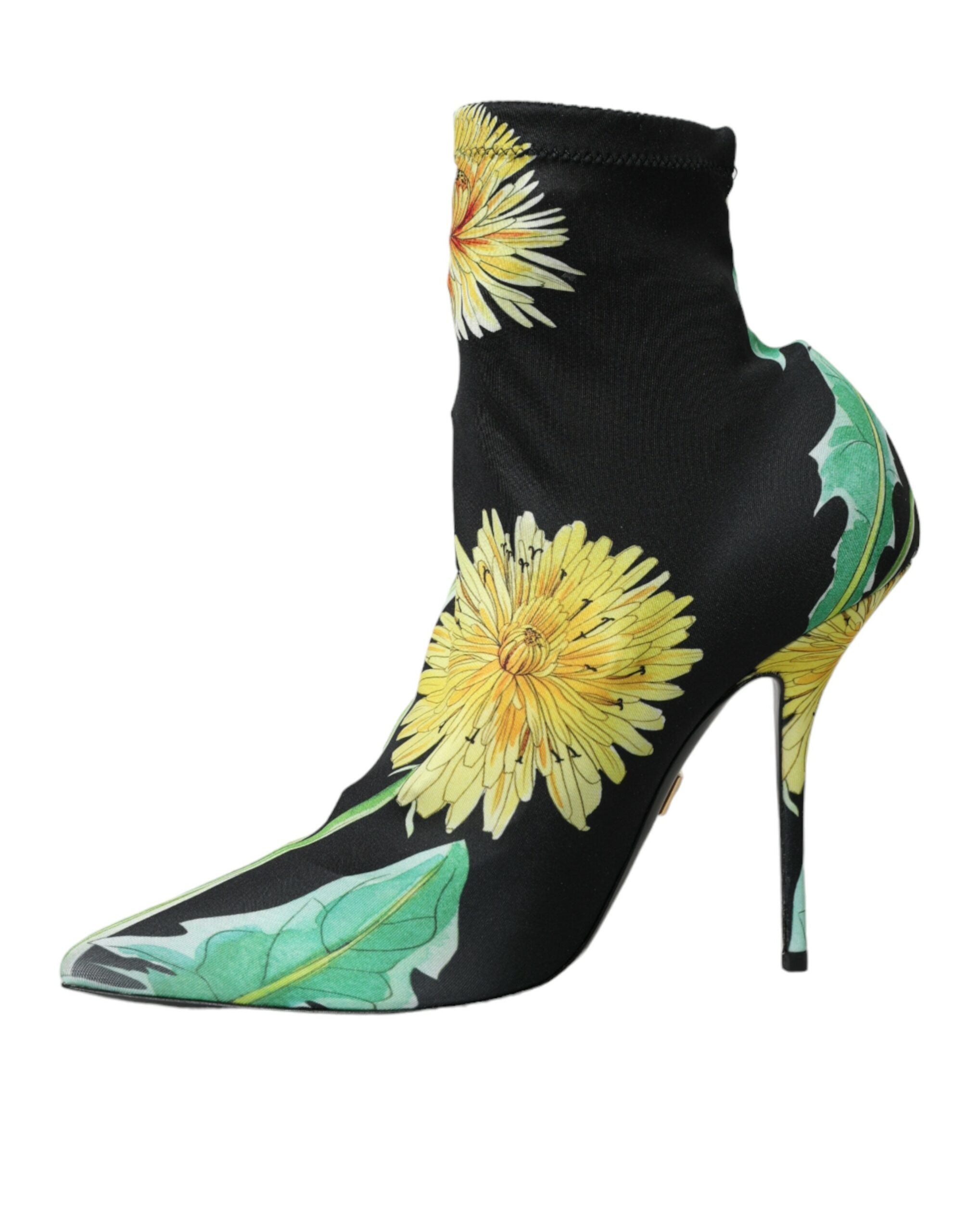 Chaussures bottines Dolce & Gabbana en jersey noir à fleurs, stretch, avec semelle ajustée et style élégant.