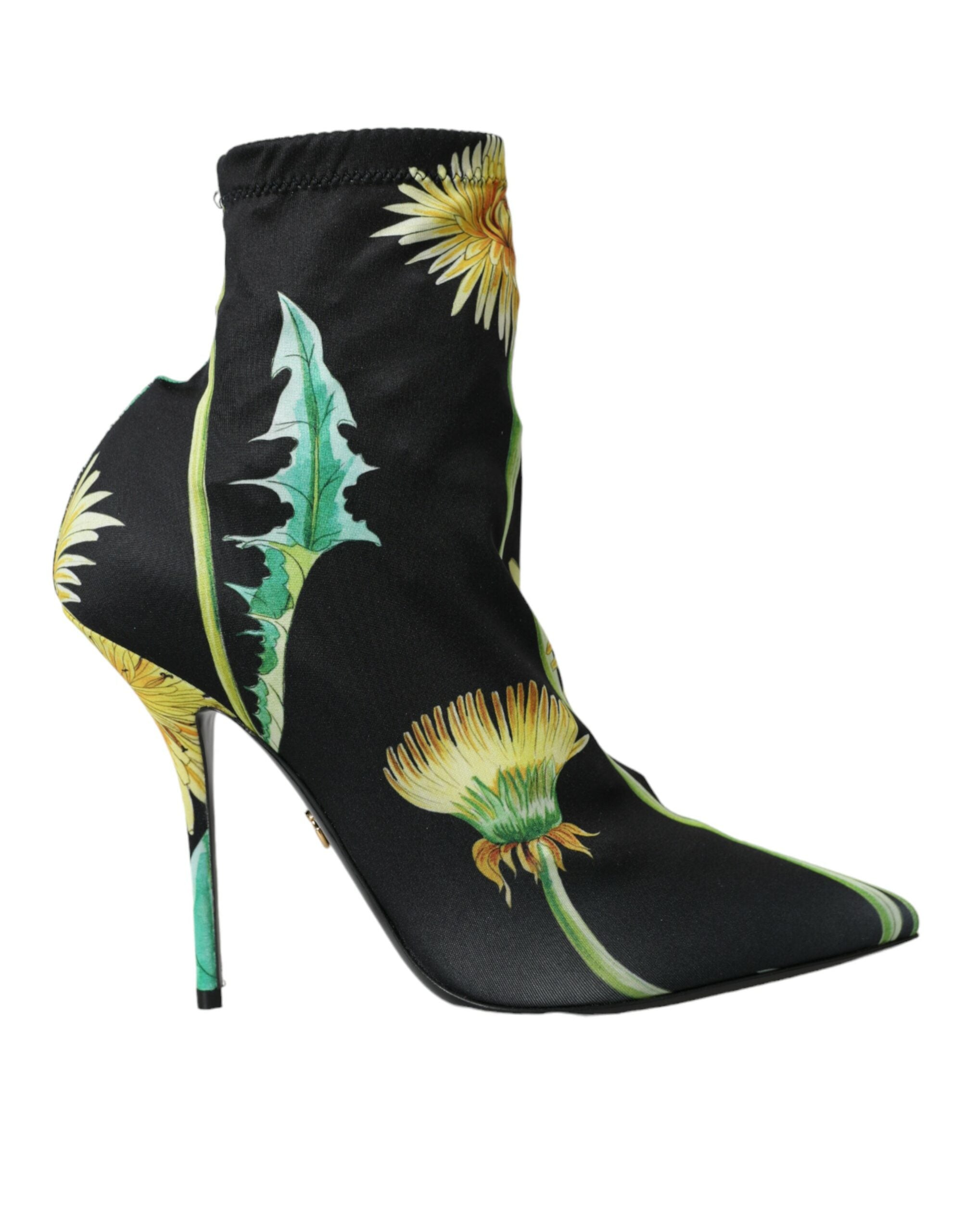 Bottes ankle en jersey stretch noir avec motifs floraux Dolce & Gabbana, chaussures élégantes et confortables.