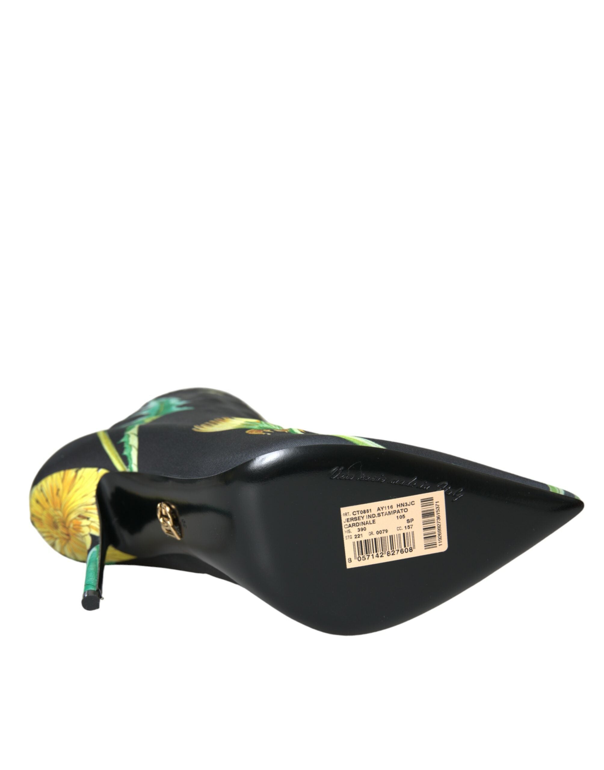 Chaussures Dolce & Gabbana noires à fleurs en jersey stretch, bottines à la cheville, style élégant et moderne