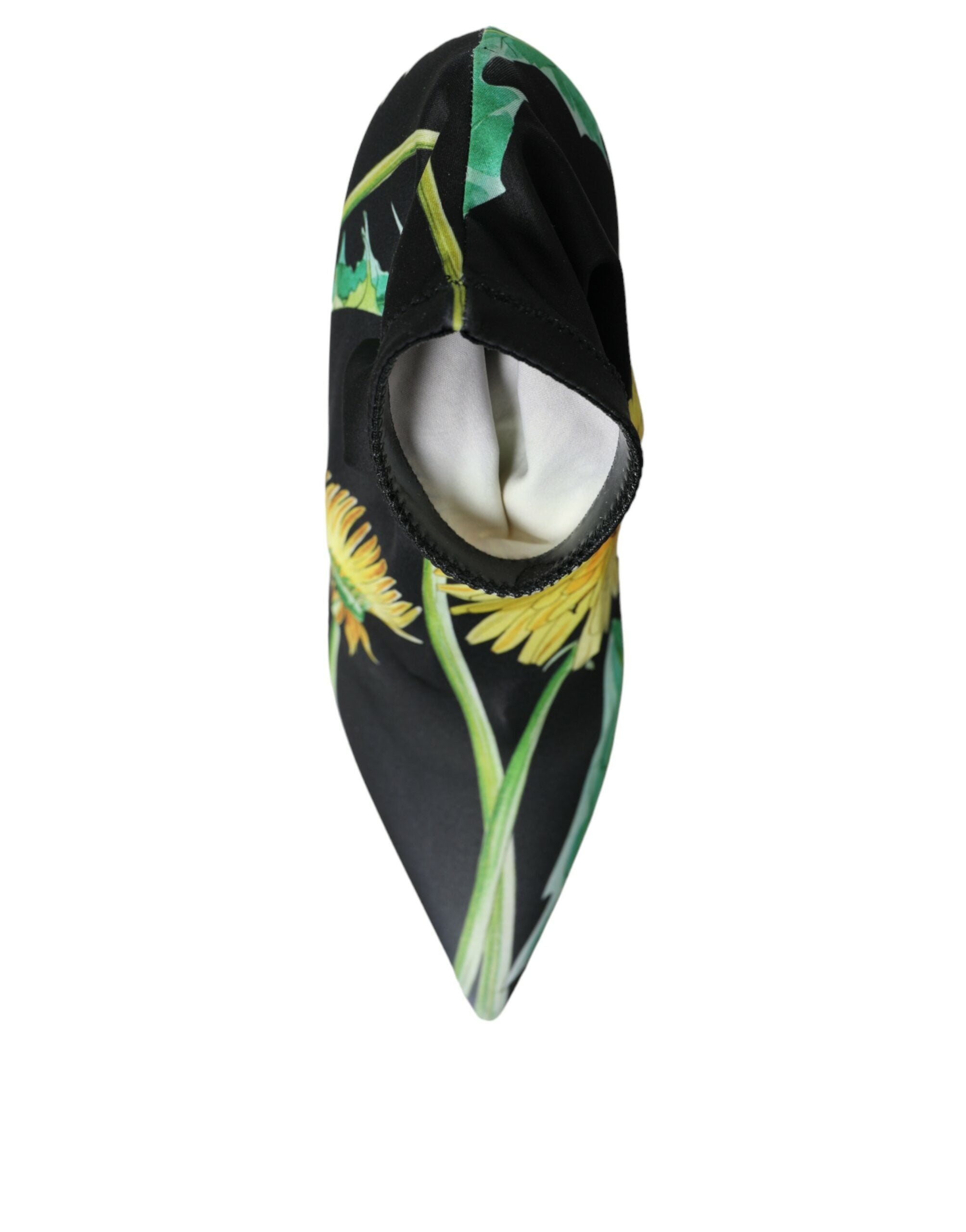 Bottines à talons Dolce & Gabbana en jersey noir à motifs floraux, ajustement stretch, pour femme.