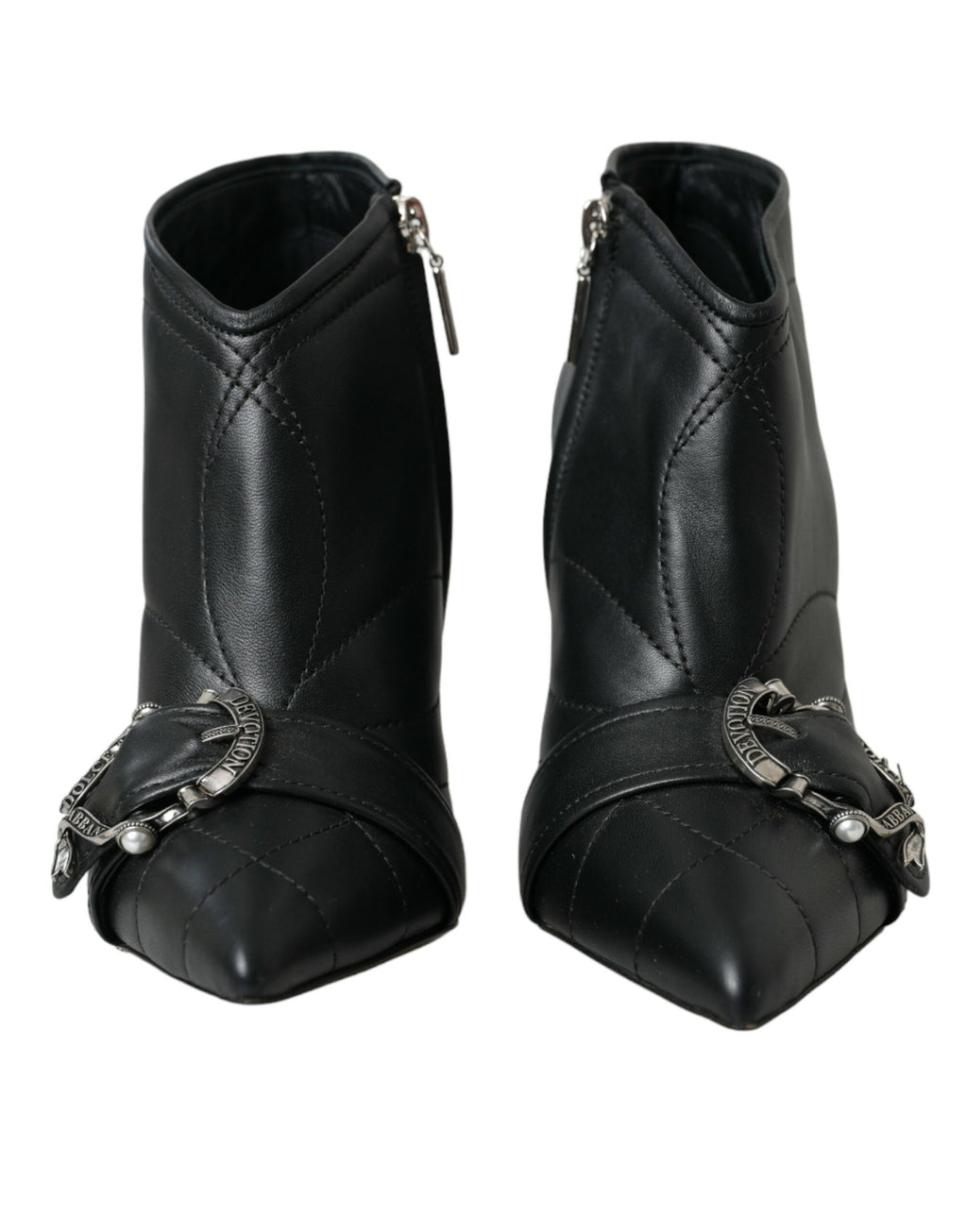 Bottes noires Dolce & Gabbana Devotion en cuir matelassé avec boucle, style élégant et sophistiqué pour femme.