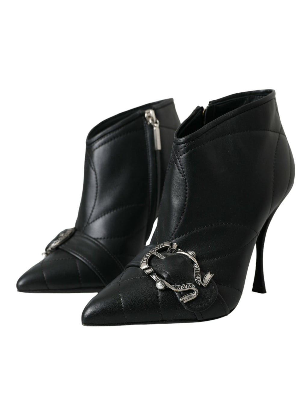 Bottes noires Dolce & Gabbana Devotion en cuir rembourré avec boucle, style élégant et sophistiqué.