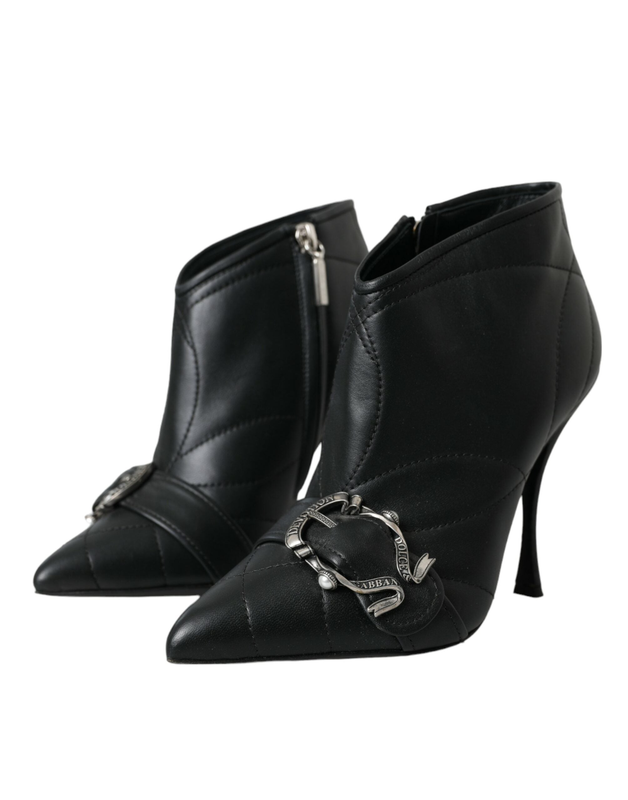 Bottes noires Dolce & Gabbana Devotion en cuir rembourré avec boucle, style élégant et sophistiqué.