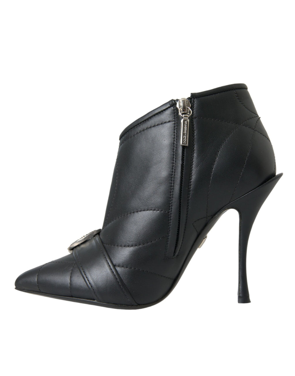 Bottes noires Dolce & Gabbana Devotion en cuir matelassé avec boucle, style élégant et moderne.