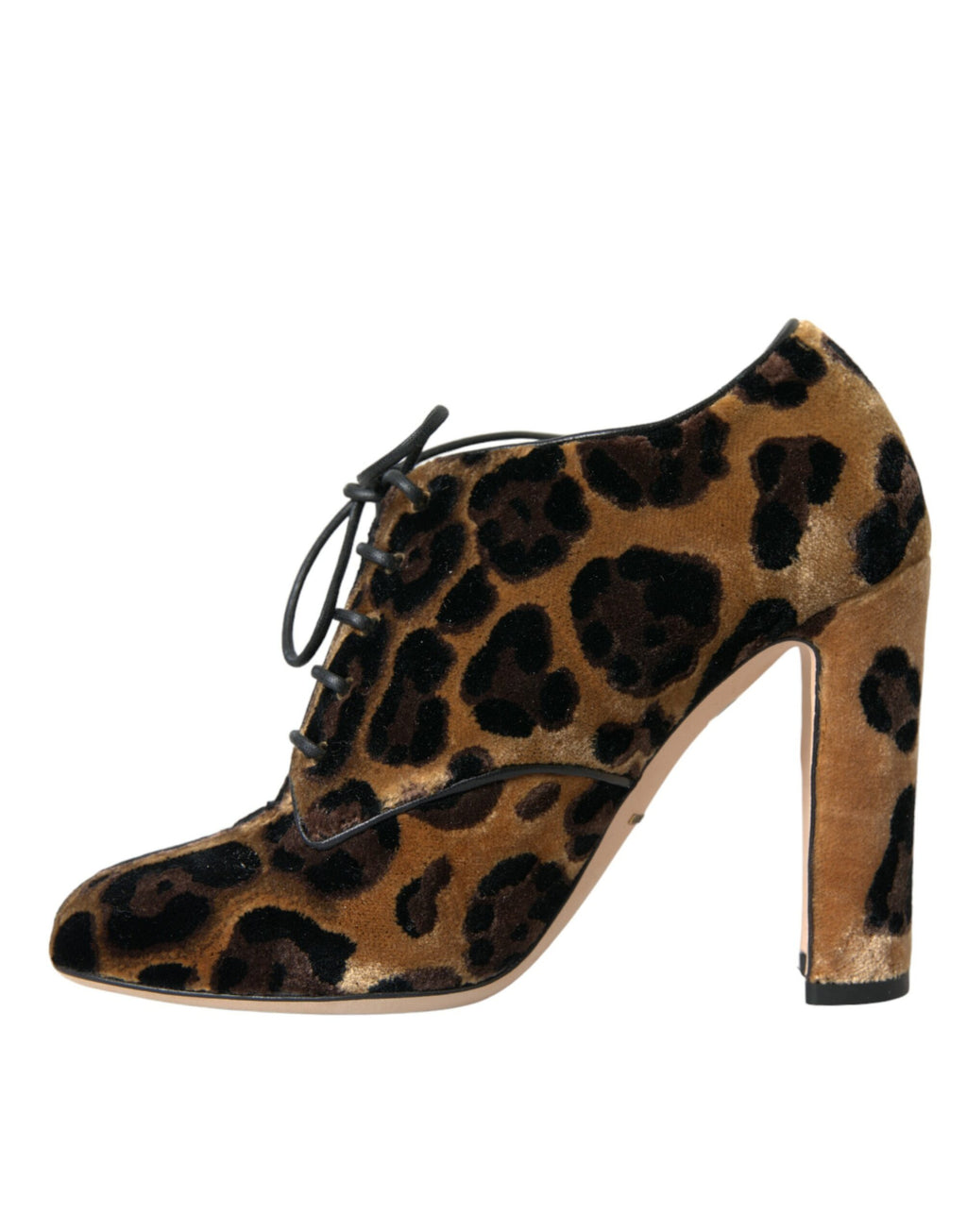 Bottines marron à motif léopard en dentelle et lacets de Dolce & Gabbana, chaussures élégantes et tendance pour femmes.