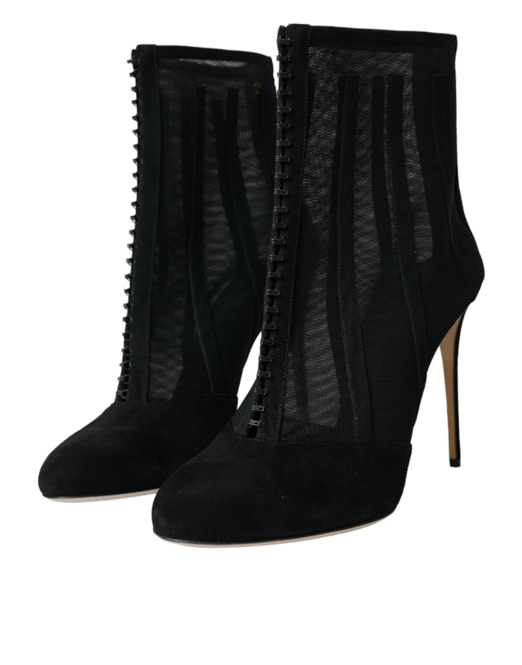Chaussures Dolce & Gabbana à talons aiguilles en mesh noir, bottines à la cheville élégantes et sophistiquées.