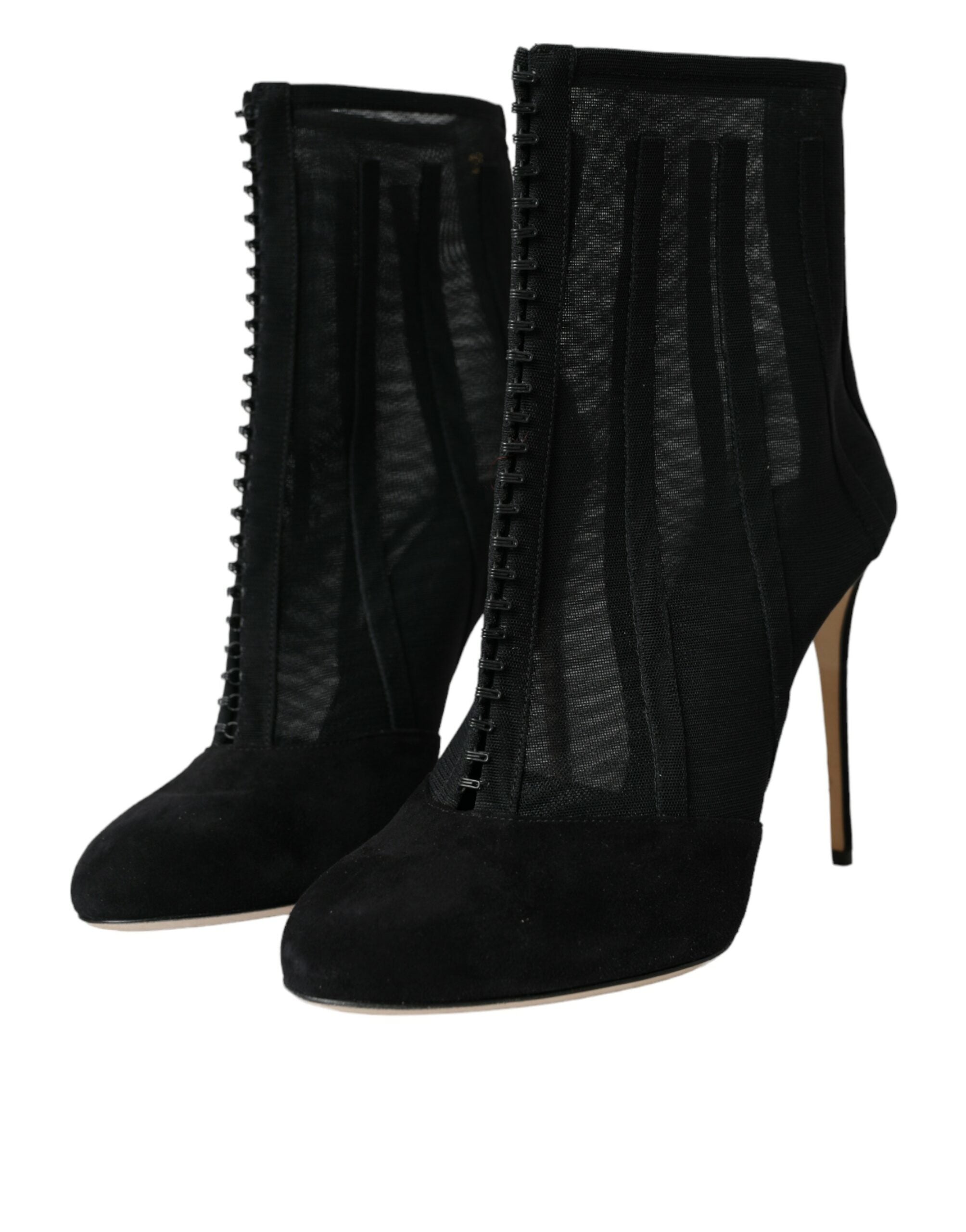 Chaussures Dolce & Gabbana à talons aiguilles en mesh noir, bottines à la cheville élégantes et sophistiquées.