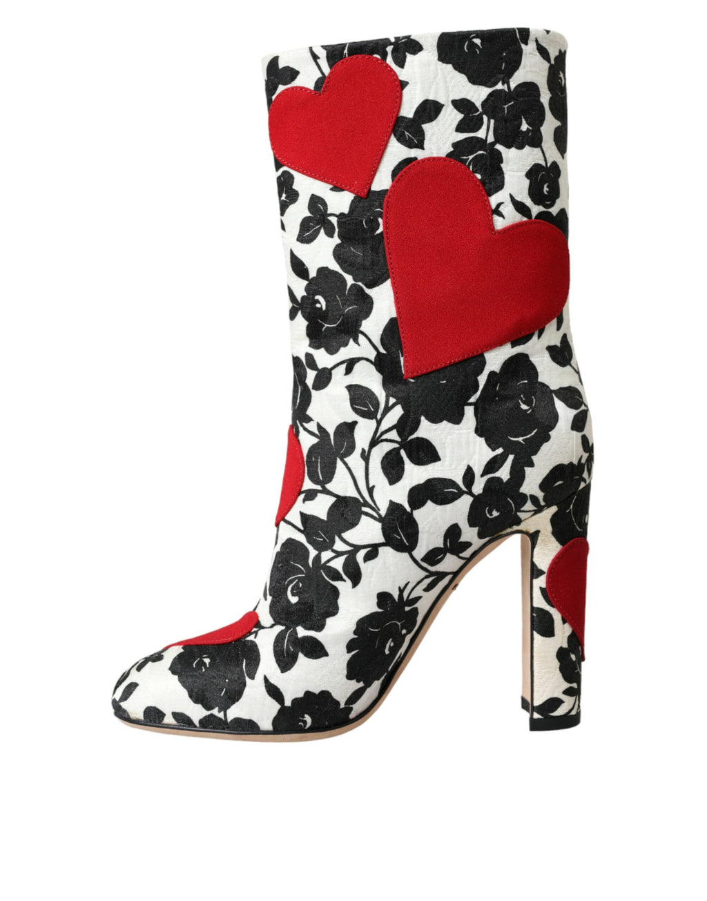 Bottes en cuir blanches Dolce & Gabbana avec motifs de cœurs floraux, hautes et élégantes, pour femmes.