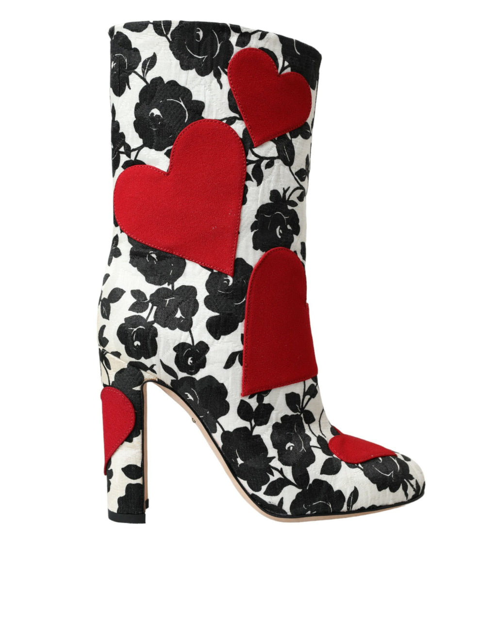 Bottes hautes en cuir blanc Dolce & Gabbana avec motifs de cœurs floraux, style élégant et sophistiqué.