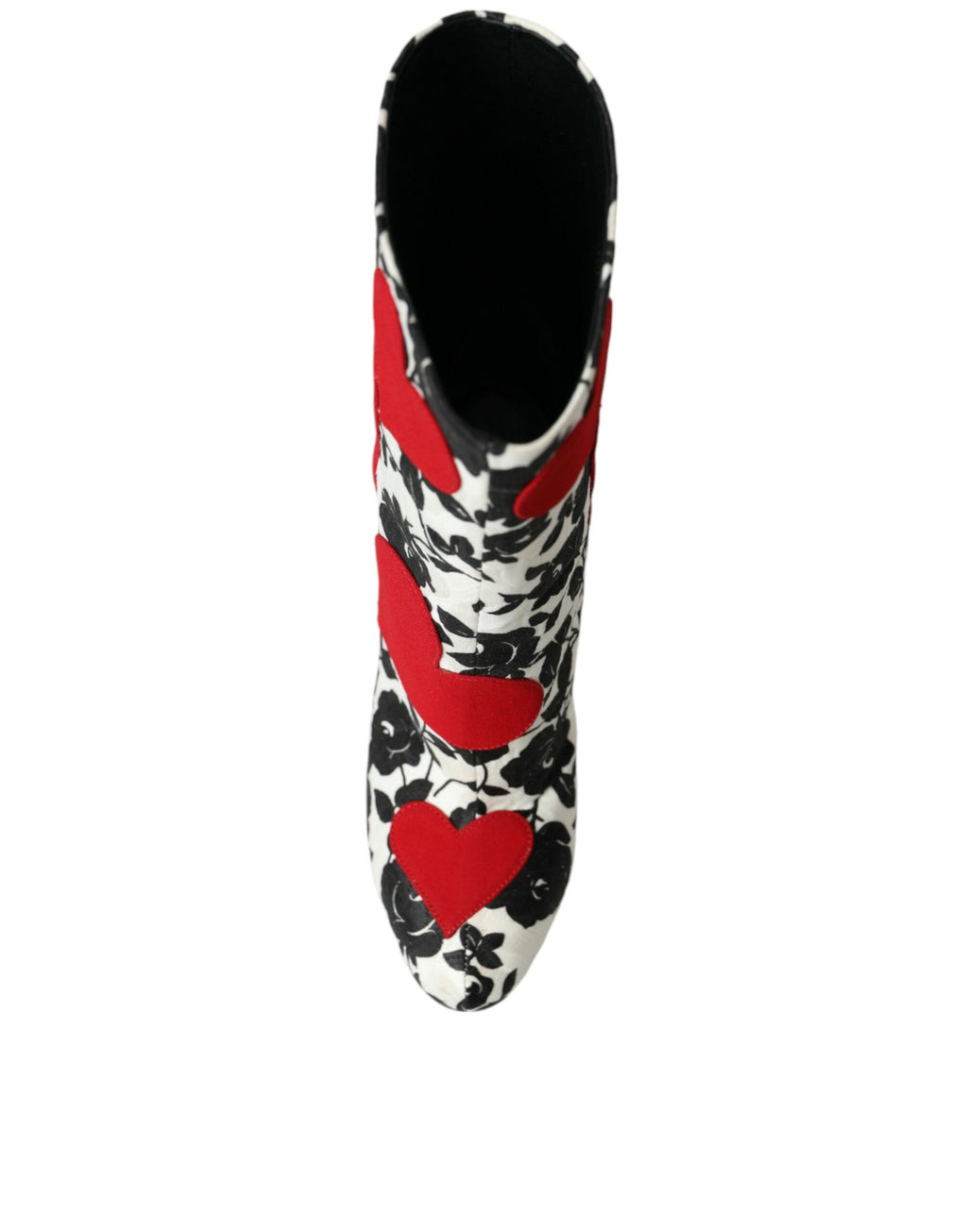 Bottes hautes en cuir blanches Dolce & Gabbana avec motif floral et cœurs, style élégant et sophistiqué.