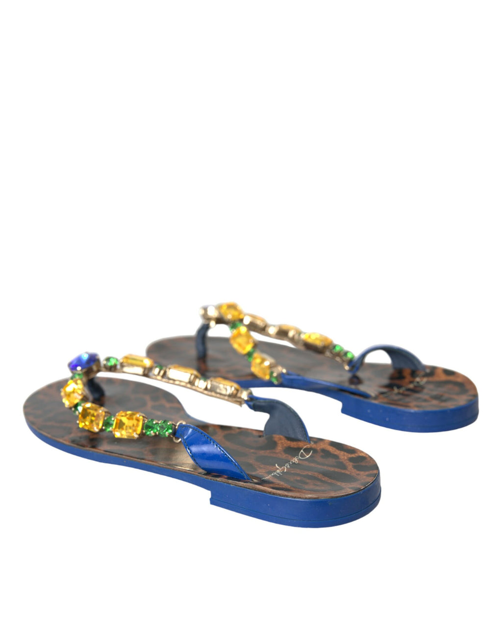 Chaussures de plage en cuir de veau bleu avec cristaux Dolce & Gabbana, chaussures élégantes pour l'été.
