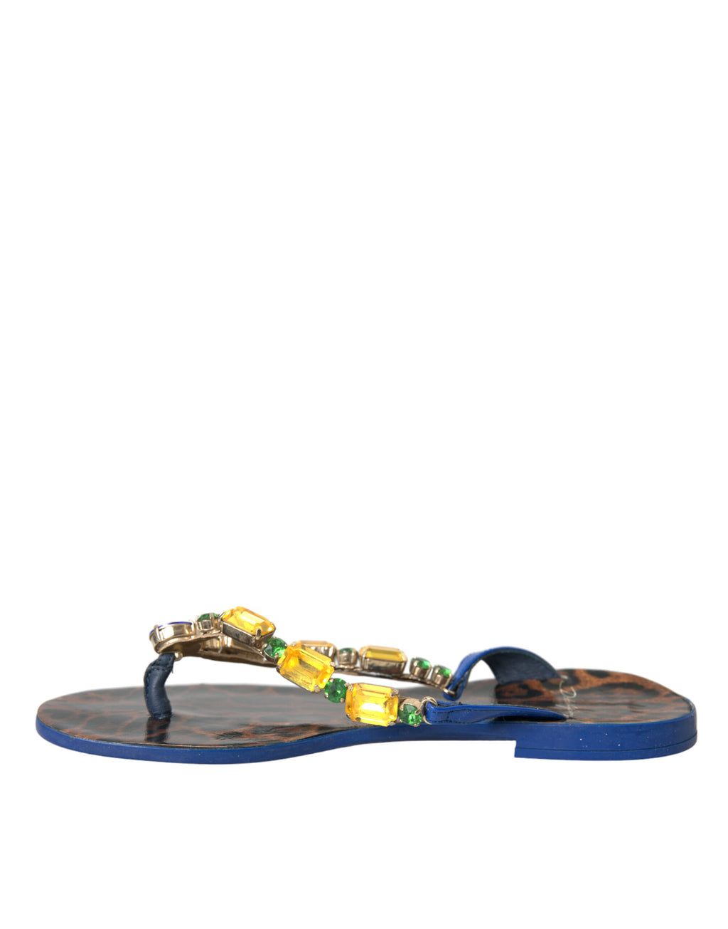 Chaussures de plage en cuir de veau bleu avec cristaux de Dolce & Gabbana, élégantes et sophistiquées pour l'été.