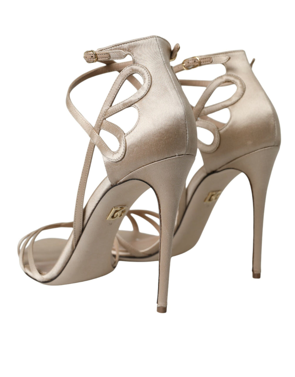 Sandales à talons beige en cuir Dolce & Gabbana avec brides fines et semelle en cuir, élégantes chaussures pour femmes.