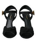 Sandales à talons en daim noir Dolce & Gabbana avec embellissements, chaussures élégantes pour femmes.