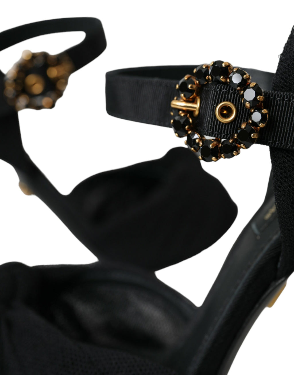Sandales à talons en daim noir Dolce & Gabbana avec embellissements, chaussures élégantes et sophistiquées.