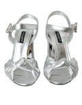 Sandales à talons en cuir d'agneau argenté de Dolce & Gabbana, chaussures élégantes avec design sophistiqué.