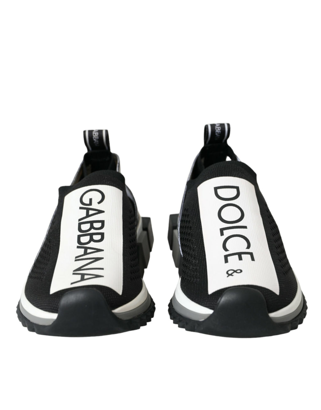 Chaussures sneakers Dolce & Gabbana Sorrento noires et blanches, style slip-on pour homme, vue de face.