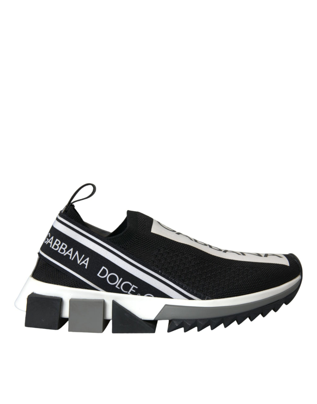 Chaussures slip-on Dolce & Gabbana Sorrento noires et blanches, baskets élégantes en cuir pour hommes.
