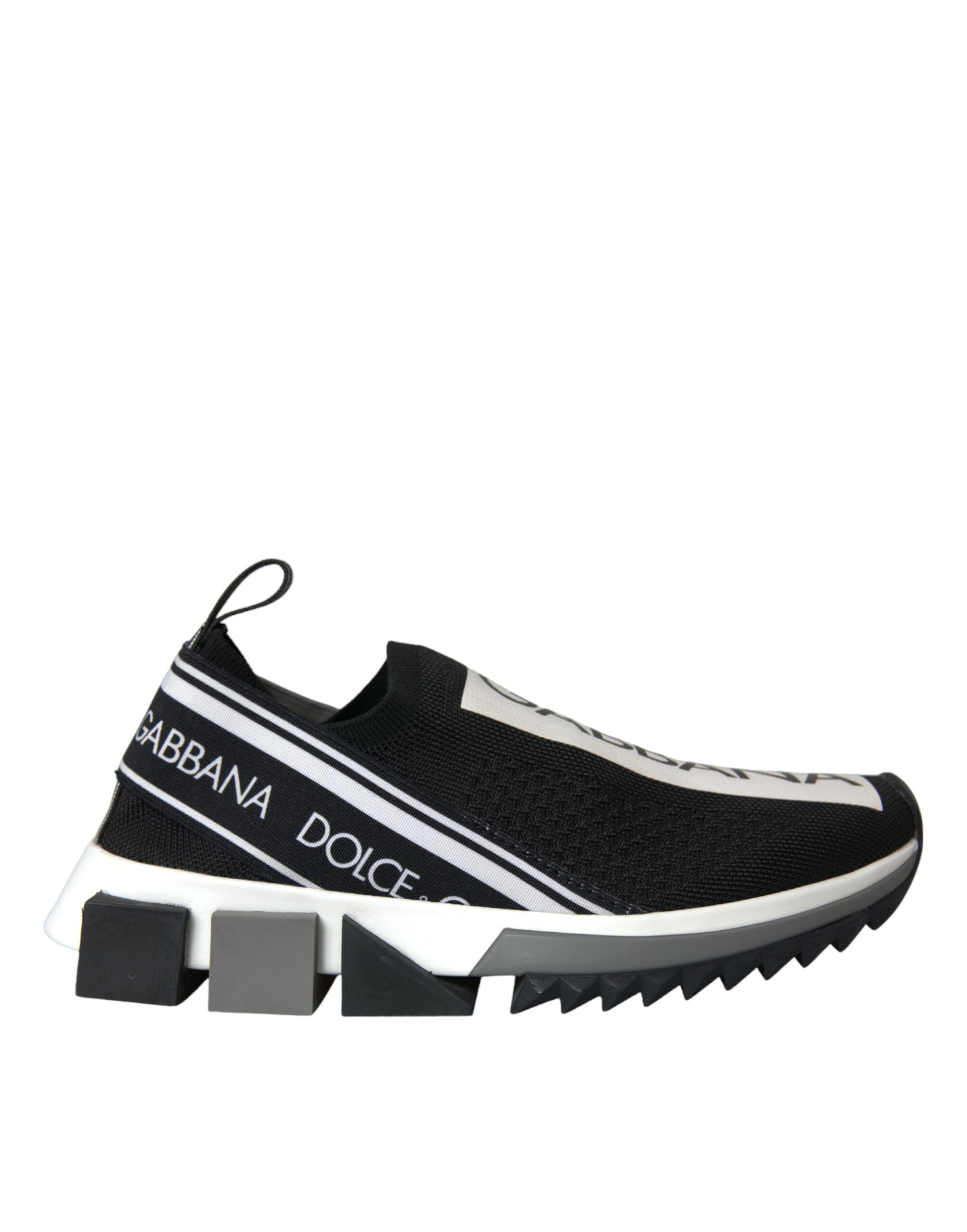 Chaussures slip-on Dolce & Gabbana Sorrento noires et blanches, baskets élégantes en cuir pour hommes.