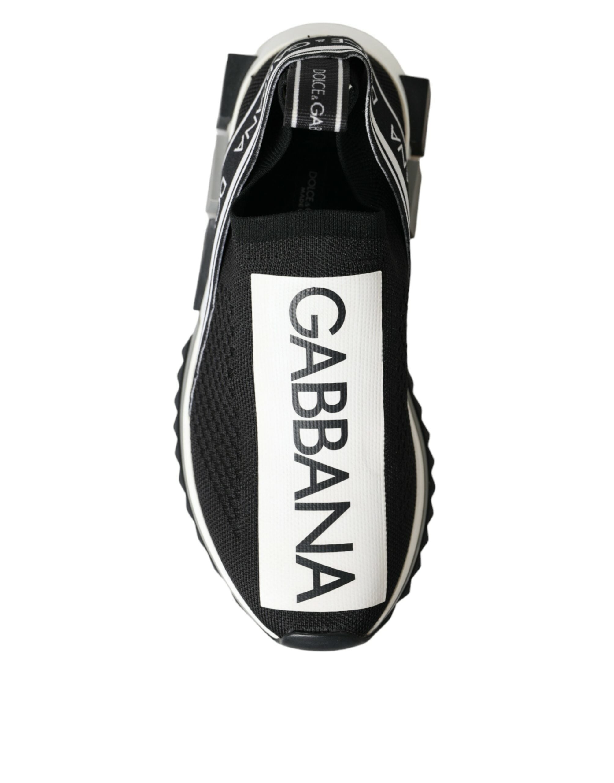 Chaussures sneakers Dolce & Gabbana Sorrento noires et blanches, slip-on, vue de face, style élégant et moderne.