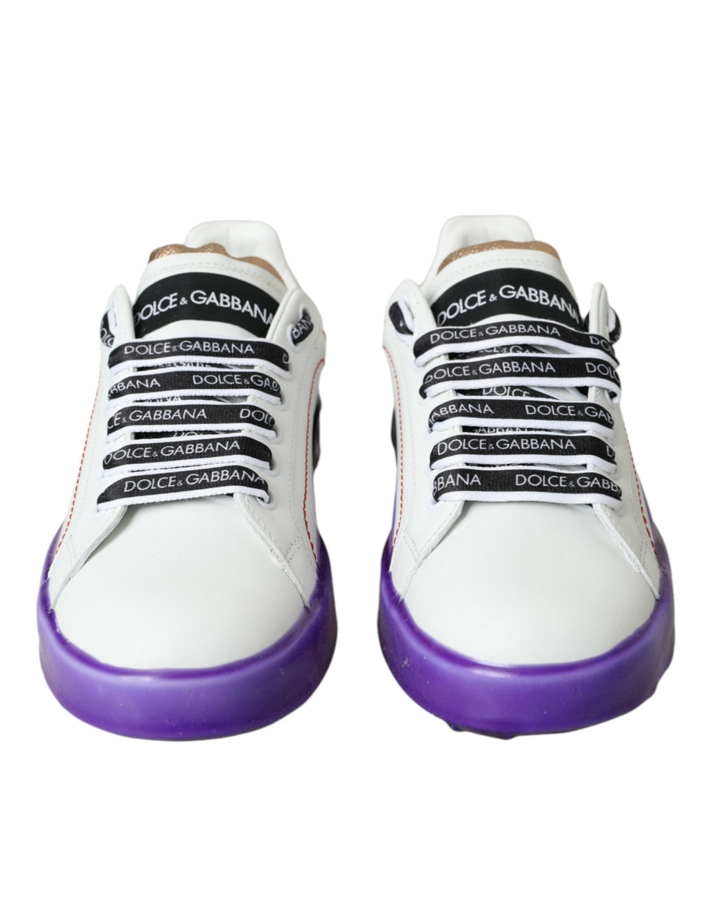 Chaussures sneakers basses en cuir blanc Dolce & Gabbana Portofino, vue de face montrant le design élégant.