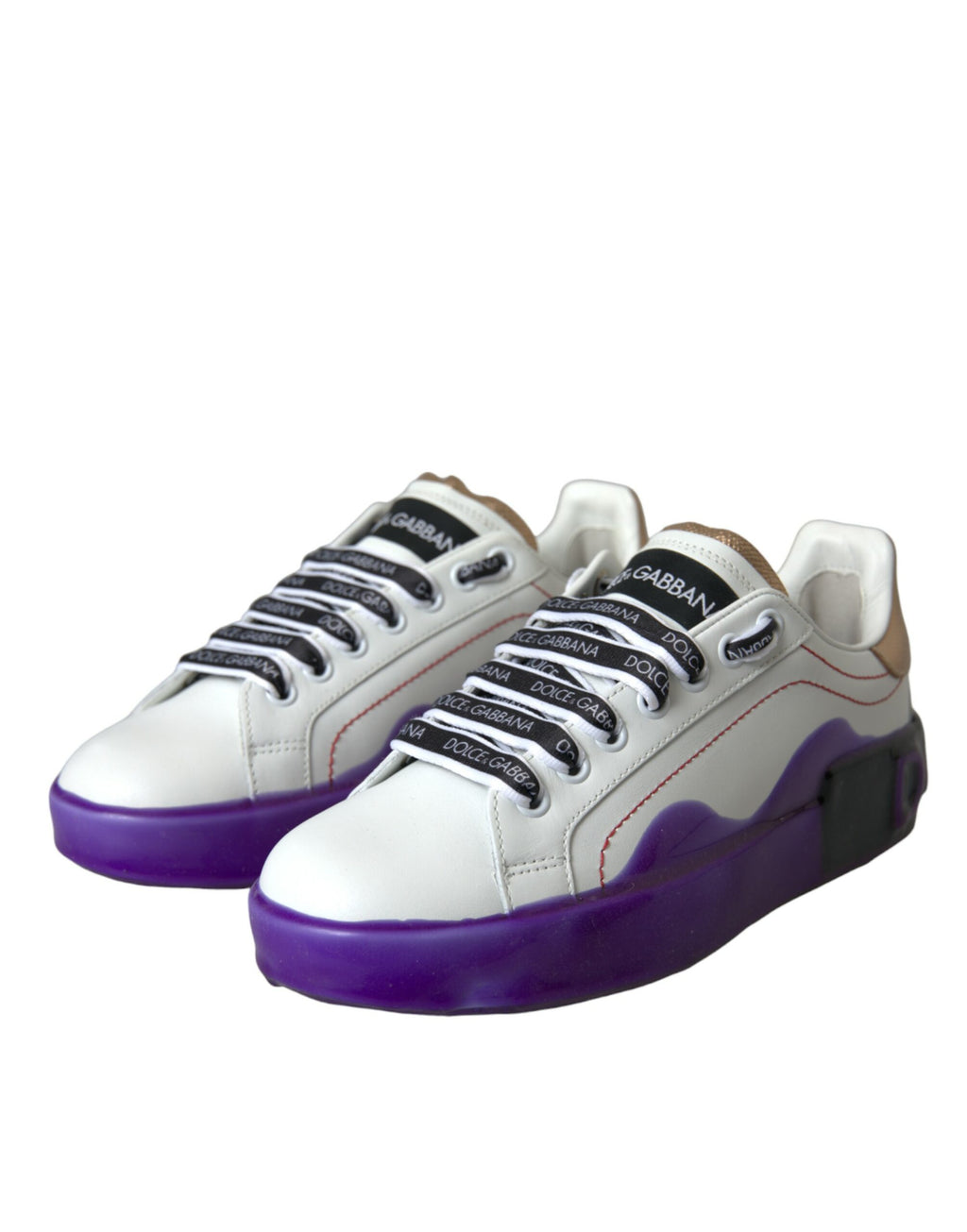 Chaussures basses en cuir blanc Dolce & Gabbana Portofino, sneakers élégants pour homme ou femme.