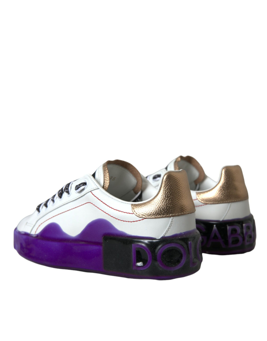 Chaussures sneakers basses en cuir blanc Portofino de Dolce & Gabbana, vue de face.