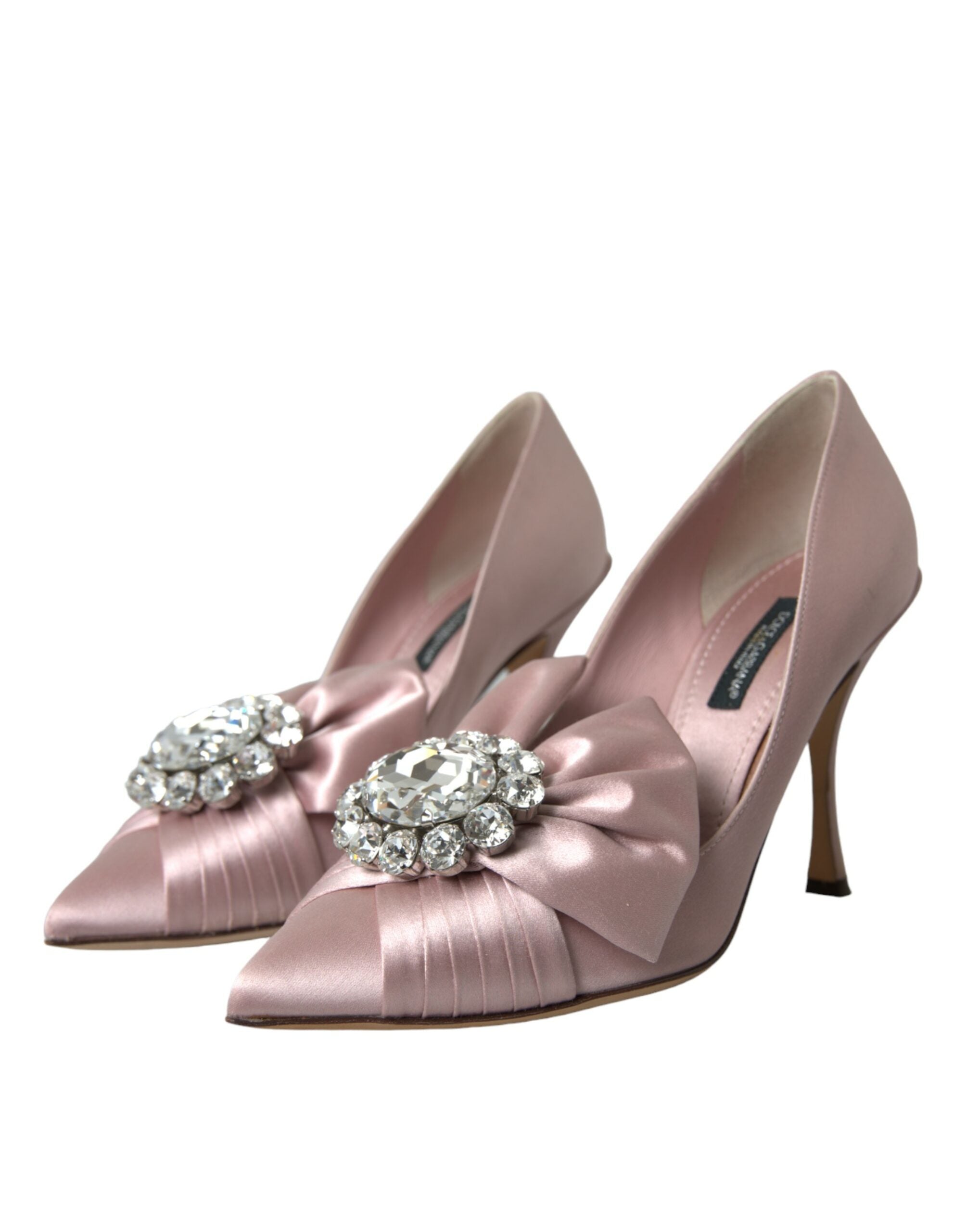 Escarpins en satin rose de Dolce & Gabbana avec cristaux, chaussures à talons hauts élégantes et sophistiquées.