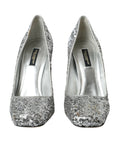 Escarpins Dolce & Gabbana en sequins argentés élégants, chaussure à talon pour femme, détails brillants et sophistiqués.