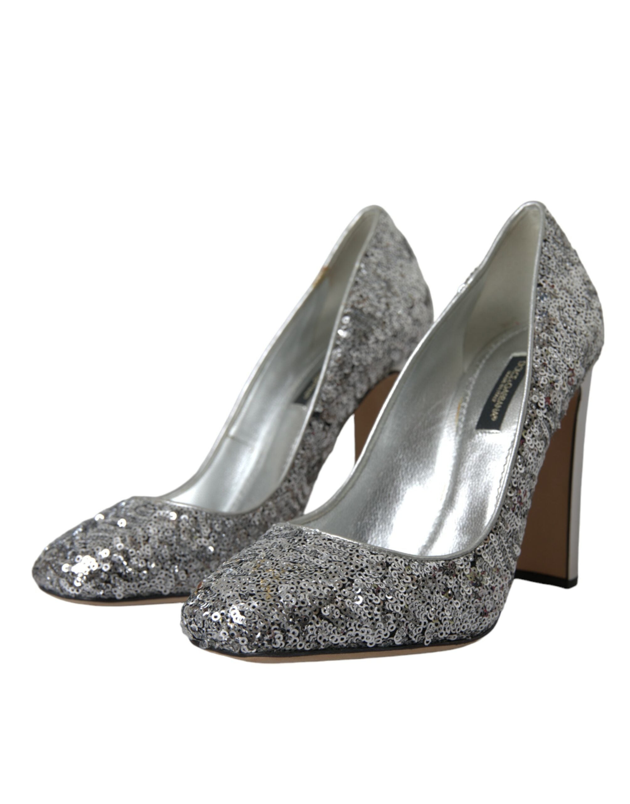 Escarpins Dolce & Gabbana en sequins argentés, chaussures à talons élégants et embellis pour femmes.
