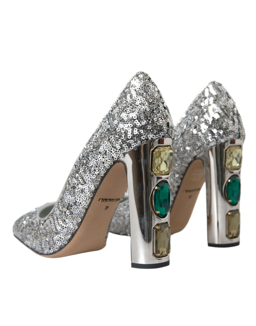 Escarpins dorés à sequins argentés de Dolce & Gabbana, chaussures à talons avec embellissements brillants et élégants.