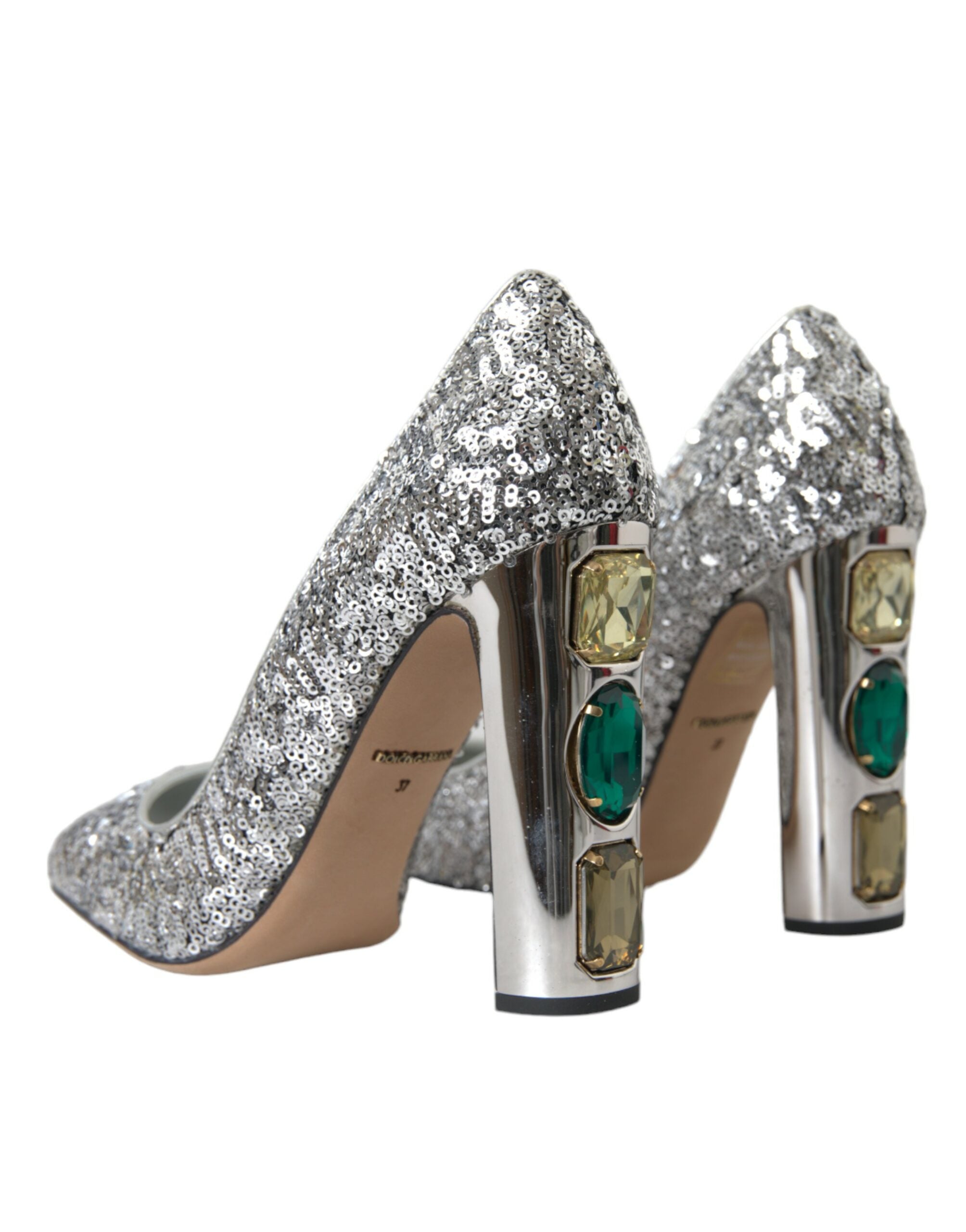 Escarpins dorés à sequins argentés de Dolce & Gabbana, chaussures à talons avec embellissements brillants et élégants.