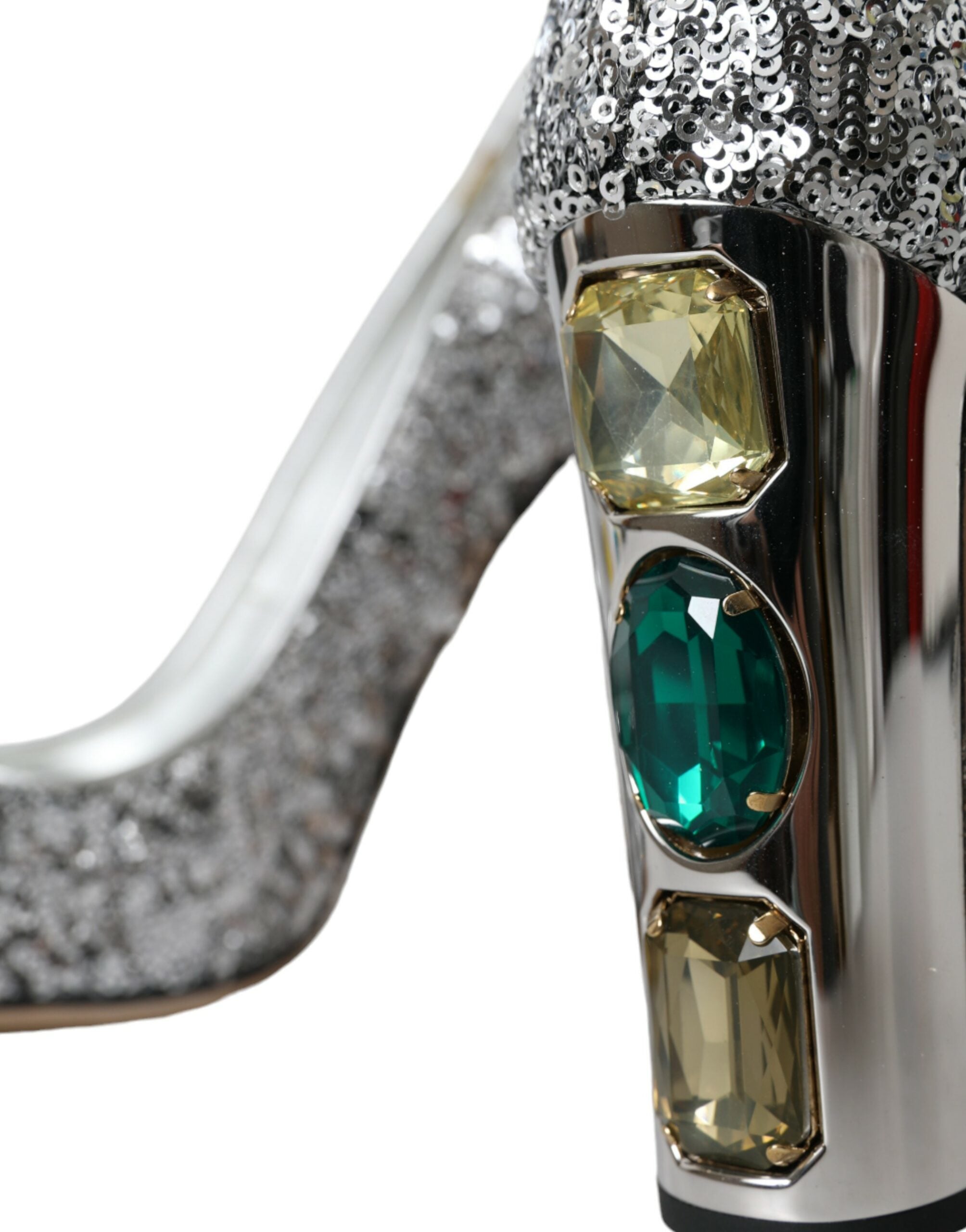 Escarpins dorés Dolce & Gabbana avec sequins argentés et embellissements, chaussures élégantes pour femme.
