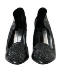 Chaussures à talons noires Dolce & Gabbana Cinderella avec cristaux scintillants, chaussures élégantes en cuir et talons hauts.
