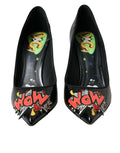 Escarpins noirs en cuir Dolce & Gabbana avec patchs ornementaux, chaussures élégantes à talons pour femmes.