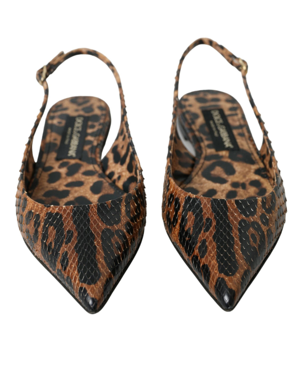 Chaussures à talons Dolce & Gabbana en peau exotique léopard marron, slingback élégantes et sophistiquées.