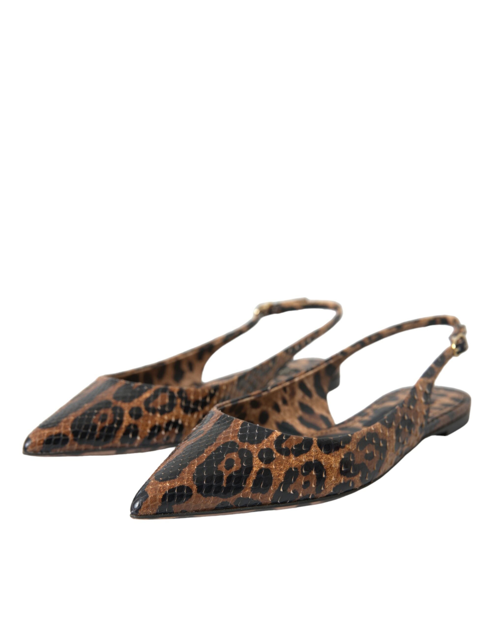 Chaussures à talons Dolce & Gabbana en peau exotique léopard marron, slingback élégantes et sophistiquées.