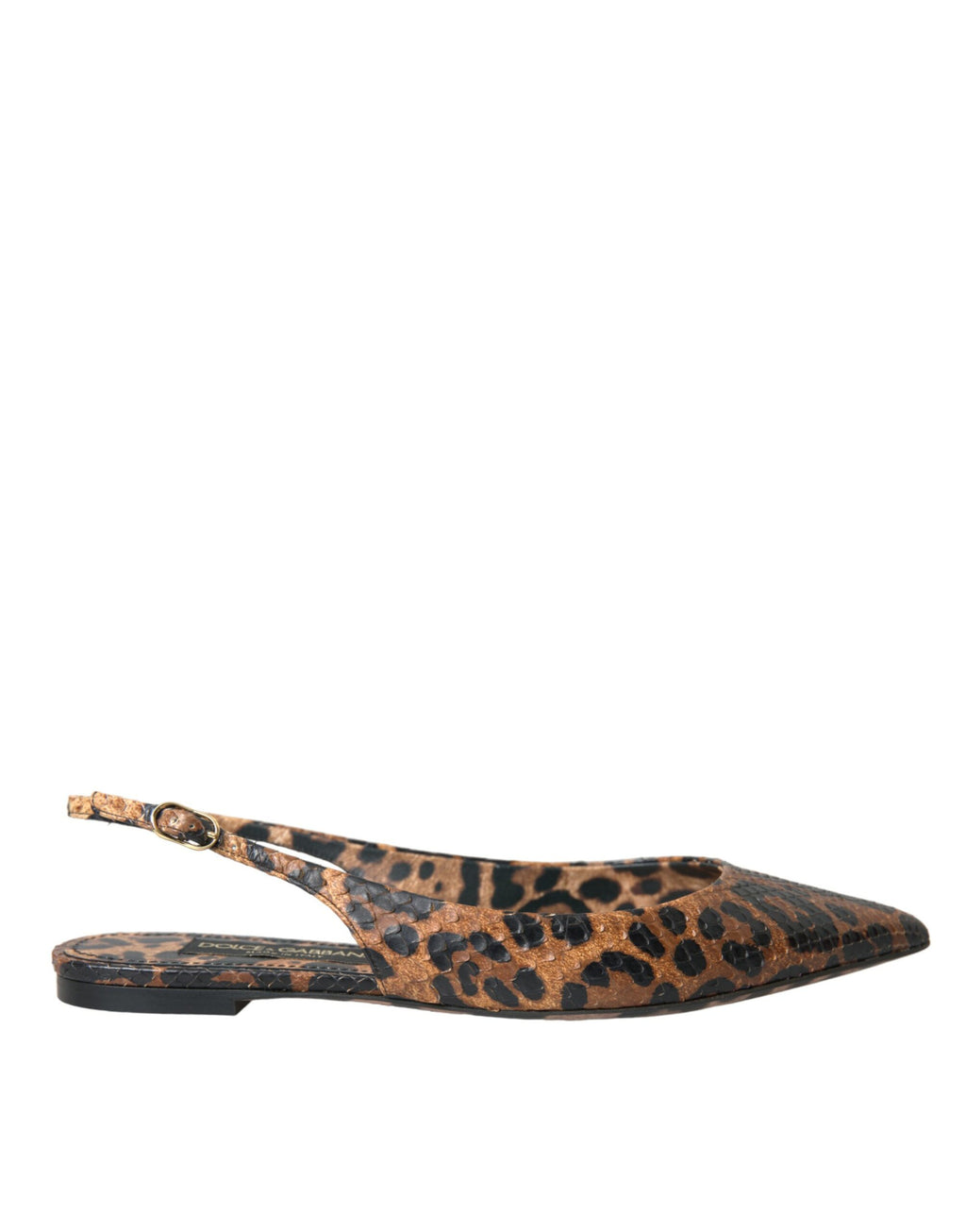 Chaussures Dolce & Gabbana à talons en cuir exotique léopard marron, slingback élégantes et sophistiquées.