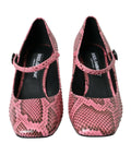 Chaussures Mary Jane en cuir de python rose de Dolce & Gabbana, élégantes et sophistiquées, vues de face.