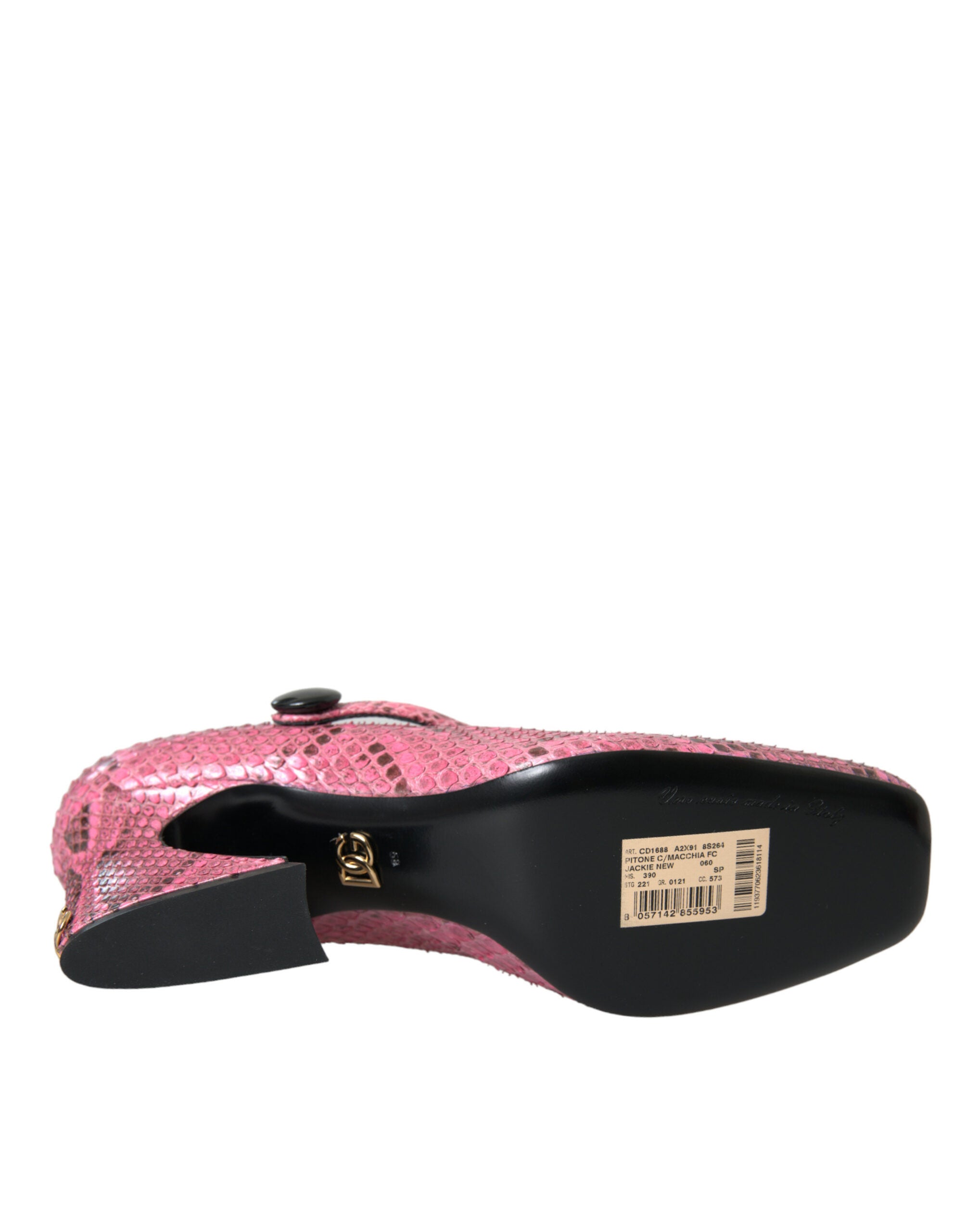 Chaussures Dolce & Gabbana Mary Jane roses en cuir python rose, élégantes et sophistiquées, vues de face sur fond neutre.