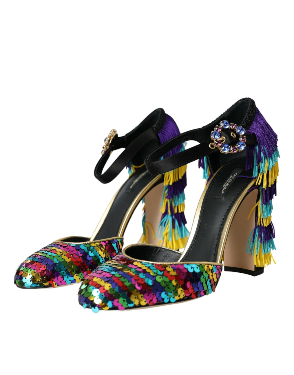 Chaussures Mary Jane Dolce & Gabbana à sequins multicolores et cristaux, élégantes et brillantes, vues de face.