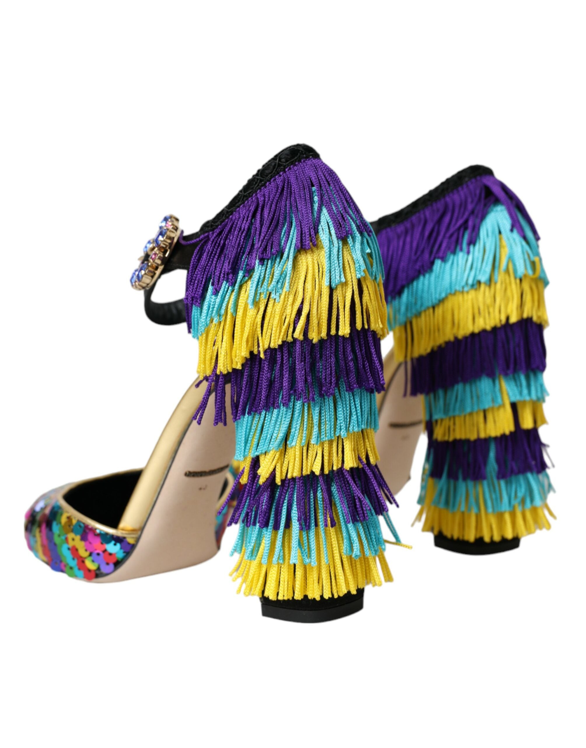 Chaussures Mary Jane Dolce & Gabbana multicolores ornées de sequins et cristaux, élégantes et brillantes à la mode.