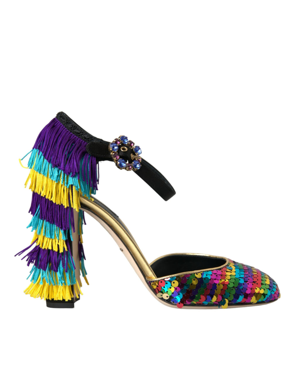 Chaussures Mary Jane Dolce & Gabbana à sequins multicolores et cristaux, élégantes et brillantes, pour femme.